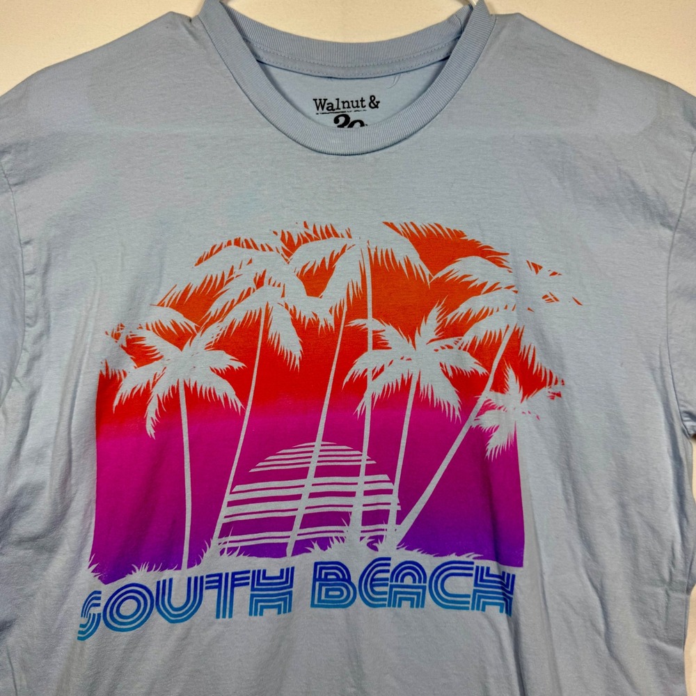 South Beach Graphic T-Shirt Palm Trees Vacation Vibes Walnut & 39th‎   Sz Large